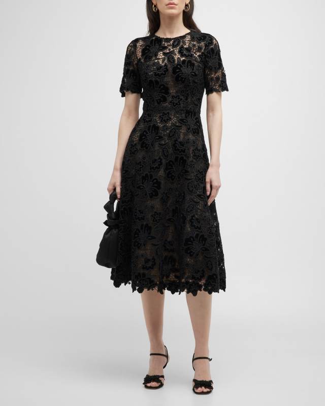 Floral Lace Scallop Midi Dress
